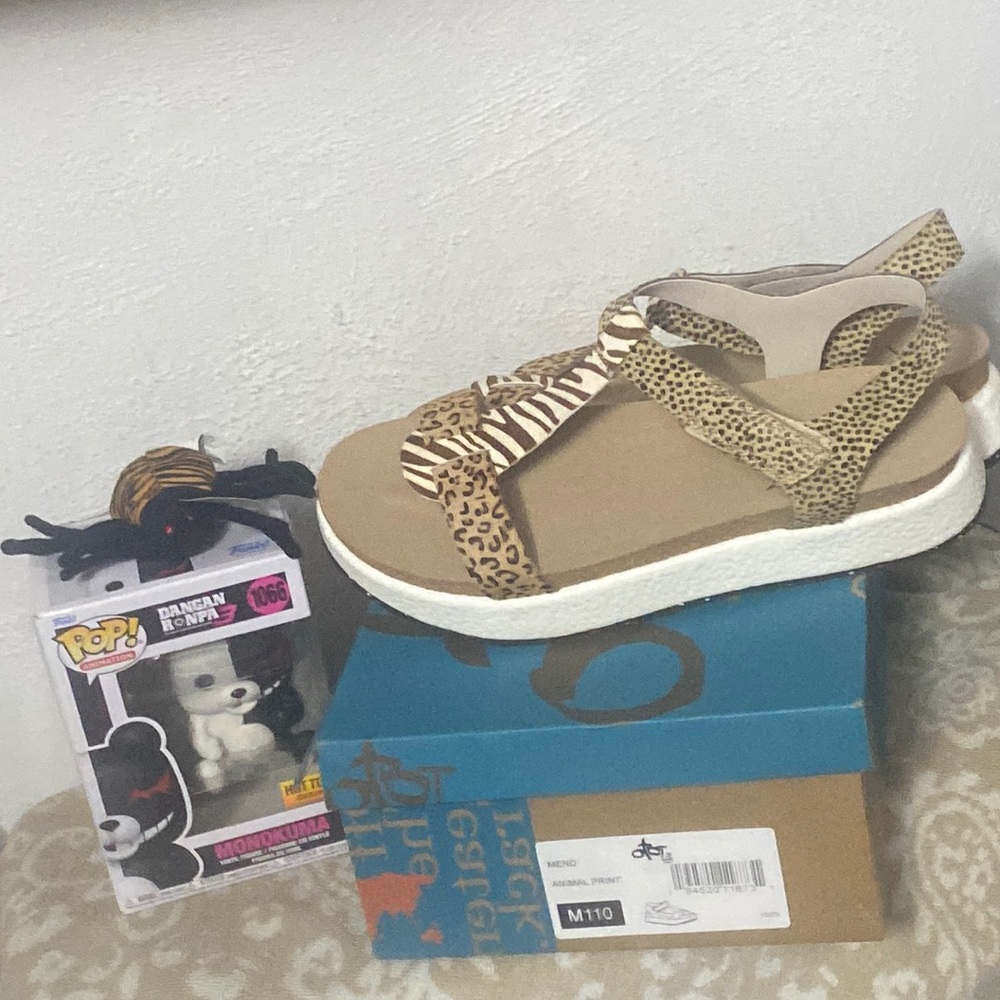 OTBT Tan and Animal Print Sandals